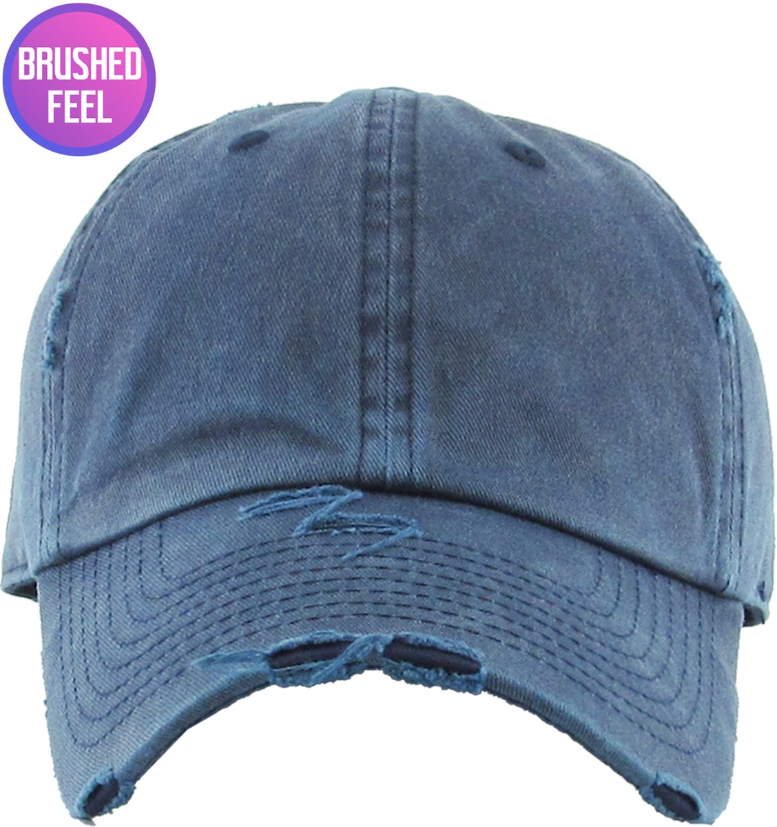 Pigment Washed Navy Blue Distressed Vintage Baseball Cap Front View